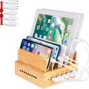 Bamboo Charging Station, Wood Charging Station for Multiple Devices with 5 Ports USB Charger Docking Station for iPhone, iPad,Tablet, and Android Cell Phone