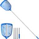 Poolvio Swimming Pool Leaf Skimmer Net, with 5 Sections Telescopic Aluminum Pole & Nylon Medium Fine Mesh Pool Net, Pool Cleaning Tool for Removing Leaves & Debris