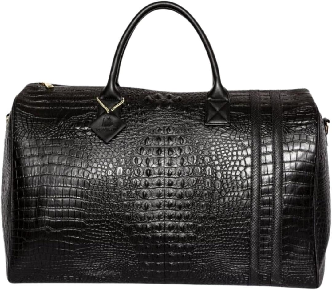 Tote&Carry Apollo 2 Duffle Bag for Travel Women & Men, TSA Approved Carry On Duffel Bag, Premium Vegan, Durable Weekender Luggage for All-Purpose Use (XL - Crocodile Skin, Black)