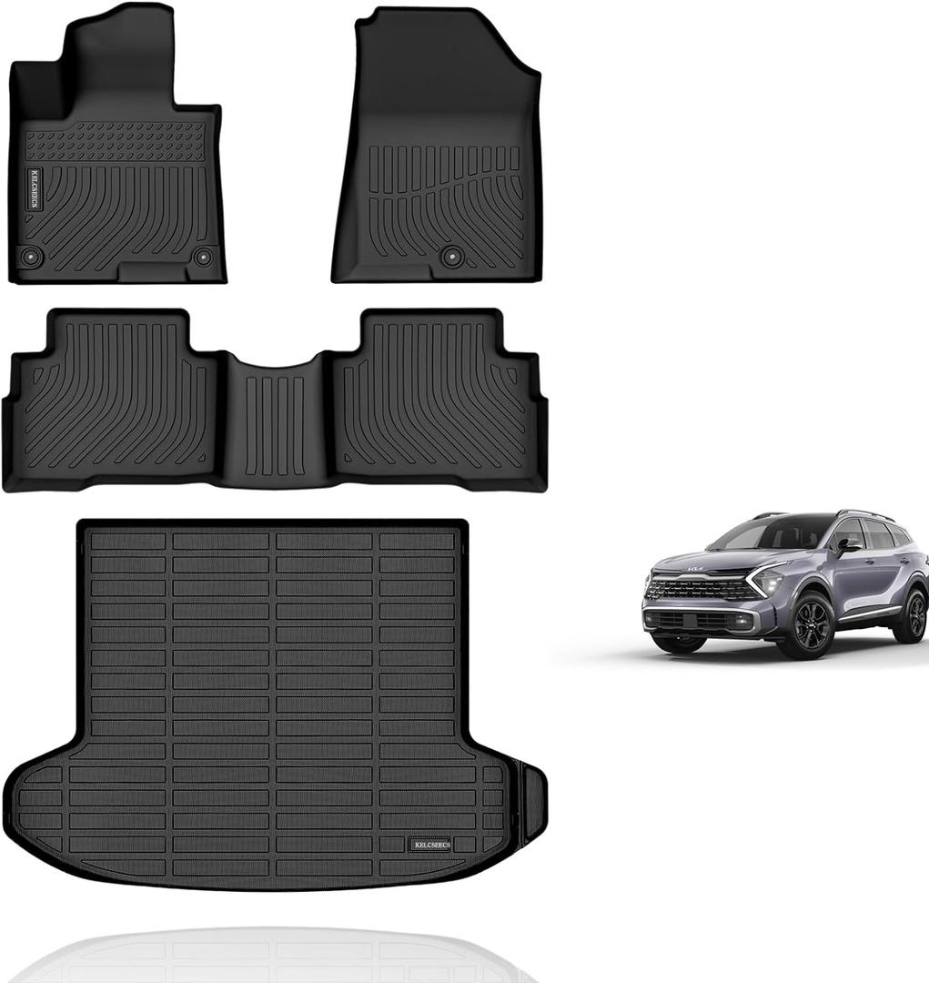 KELCSEECS Floor Mats & Cargo Liner for 2025 2024 2023 Kia Sportage Hybrid All Weather Guard Car Mats Floor Liners Trunk Mat Cargo Mat Kia Sportage Hybrid Floor Mats Trunk Liner Accessories