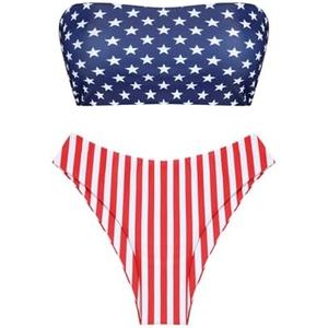 ZAFUL Women Strapless Ribbed High Cut Bandeau Bikini Lace Up 2 Pieces Swimwear M
