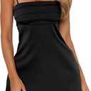 HYPERFIRE Women's Summer Spaghetti Strap Satin Mini Dress Smock Cami Short Dresses Party Evening (Black, L)
