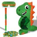 Dinosaur Pinata for Boys Birthday Party with Bat Paper Blindfold and Confetti (16.5 x 12.2 x 3 Inches)