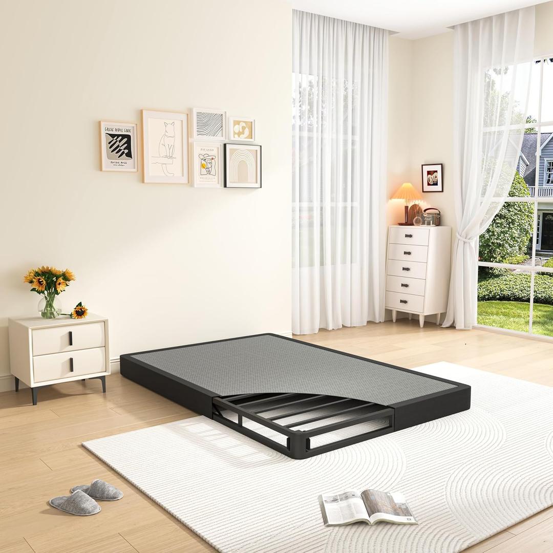 MAF 5 Inch Twin XL Box Spring and Cover Set, Low Profile Metal Box Spring 3500 lbs Black Heavy Duty Metal Mattress Foundation with BoxSpring Cover, No Squeaky, Easy Assembly