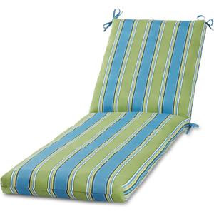 Modern Outdoor Chaise Lounge Cushion with Ties – Durable Polyester Fabric, Channel-Filled Polyfiber Insert, Removable Zippered Cover, Cayman Stripe, 73 inches x 23 inches x 4 inches