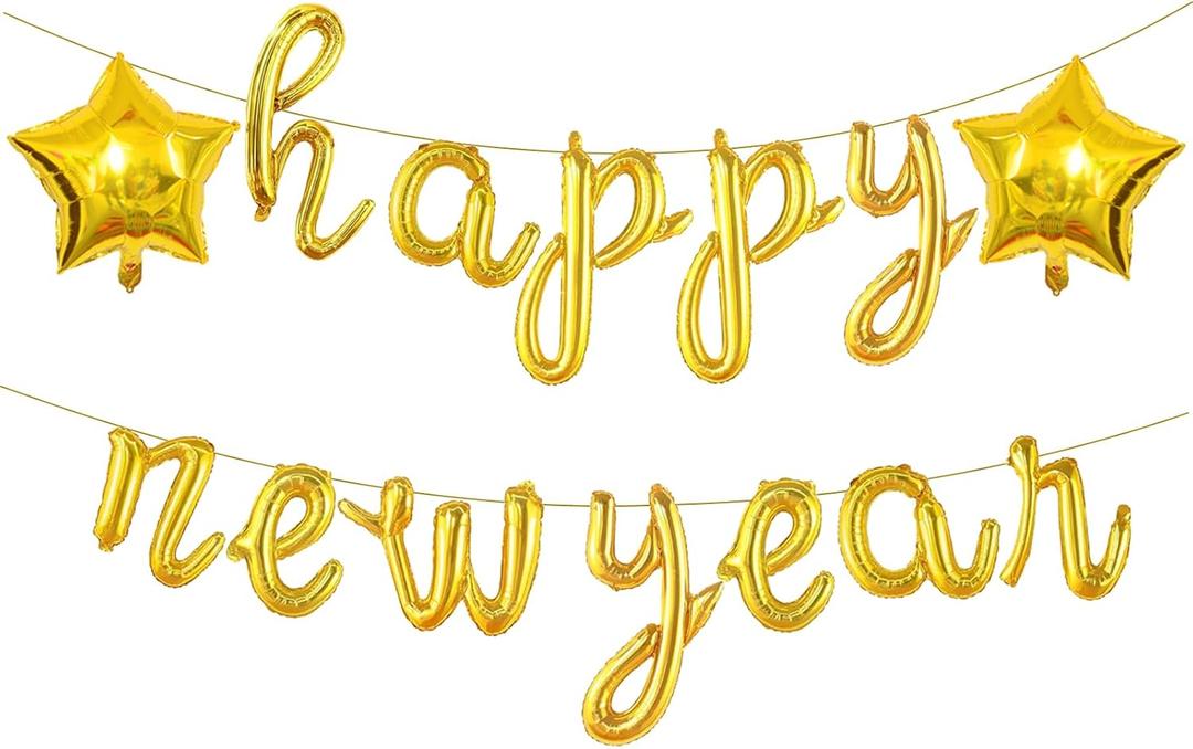 Gold Happy New Year Balloons 18 Inch New Years Balloons for Happy New Year Decorations 2026 New Years Eve Party Supplies