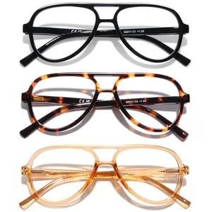DOOViC 3 Pack Retro Aviator Reading Glasses for Women Men Lightweight Blue Light Blocking Computer Readers 2.00