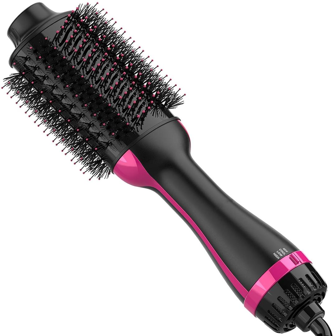 Dimecano Hair Dryer Brush, 4 in 1 One Step Hair Dryer and Styler Volumizer, Professional Hot Air Brush with Negative Ion Anti-frizz Blowout for Drying, Straightening, Salon, Black Pink