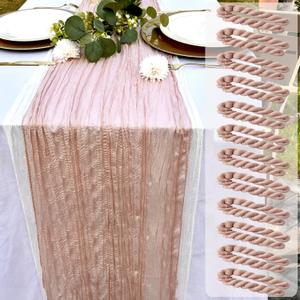 12 Pack Dustypink Cheesecloth Table Runner 22x120 Inch-Naturally Dyed Colors Sheer Gauze Cheese Cloth Wedding Table Runner,Rustic Boho Crinkle Fabric, Reception, Bridal Shower,Farmhouse Dining Decor