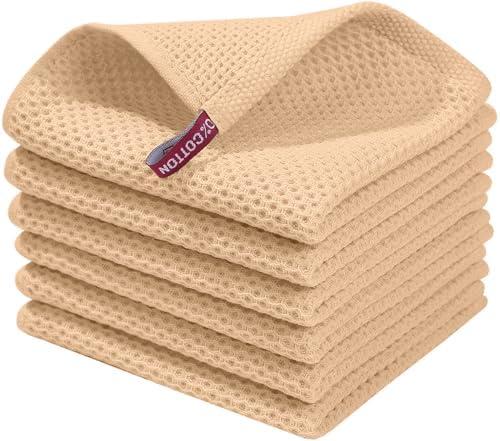 Homaxy 100% Cotton Waffle Weave Kitchen Dish Cloths, Ultra Soft Absorbent Quick Drying Dish Towels, 12 x 12 Inches, 12-Pack, Apricot