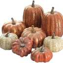 Artgar Pumpkin Decor, 6PCS Halloween Pumpkin, Metal Cracked Design Foam Pumpkins for Halloween Thanksgiving Fall Home Table Indoor Outdoor Decorations