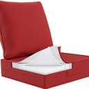 Outdoor Olefin Water-Resistant Deep Seat Cushion Set, 23''x 26''x 6'' Weather and Fade Resistant Patio Furniture Seat Cushion, Thickened Sofa Chair Pad with Straps for Lawn, Garden, Red