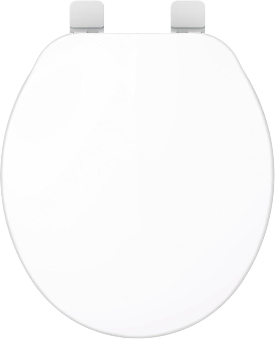 Gerber Round Front Toilet Seat with Cover, Standard Close, Quick & Easy Install, Heavy-Duty Plastic, Durable & Fade-Resistant, White GC55012043