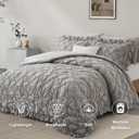 BEDAZZLED Queen Size Comforter Sets,Grey Bedding Comforter Set, 3 Pieces Pinch Pleat Bedding Sets with Comforter and Pillowcases Soft Farmhouse Shabby Chic Comforter for All Season