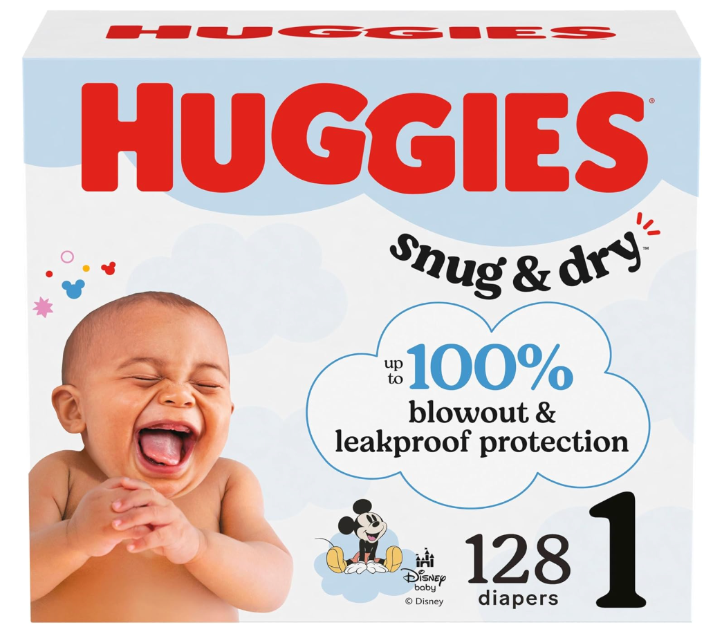 Huggies Size 1 Diapers, Snug & Dry Newborn Diapers, Size 1 (814 lbs), 128 Count