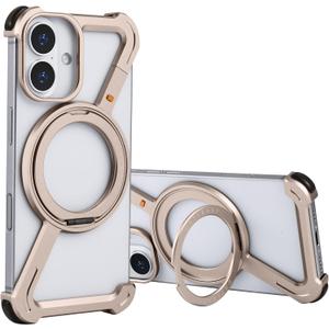 OATSBASF Minimalist Phone Case Compatible with iPhone 16 Plus 6.7, 360 Rotation Kickstand Aluminum Metal Frameless Design Bumper Z Case, Protective Shock Grade Shell (Desert Titanium)