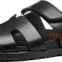 Leather Sandals for Womens w/Strap Non Slip Platform Sandals w/Memory Foam Comfortable Summer Slide Sandals -39, 7, Black