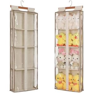 JINOKADI Clear Handbag Storage Organizer Dust Cover Bags-Over The Door Handbag Storage Organizer with Zippers 4 Grids Vesiable Fully Enclosed Purse Organizer for Closet (Beige)