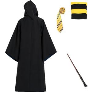 OYYJIG Magician Robe for Adult Teens, Wizard School Costume for Men Women,Four Magic College Styles Cloak Witch Hooded Cape (Medium, Yellow)