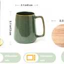 Large Ceramics Coffee Mugs,24 OZ,With Spoon And Wooden Lid,For Coffee,Tea,Cocoa,Large Handle Design,Microwave And Dishwasher Safe(Color:24 oz green set)