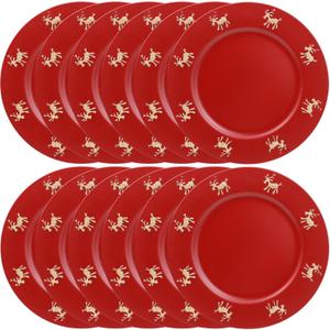 Omuriko Christmas Reindeer Red Charger Plates Set of 6, 13" Plastic Chargers for Dinner Plates, Christmas Party Banquet Serveware Supplies XL12R