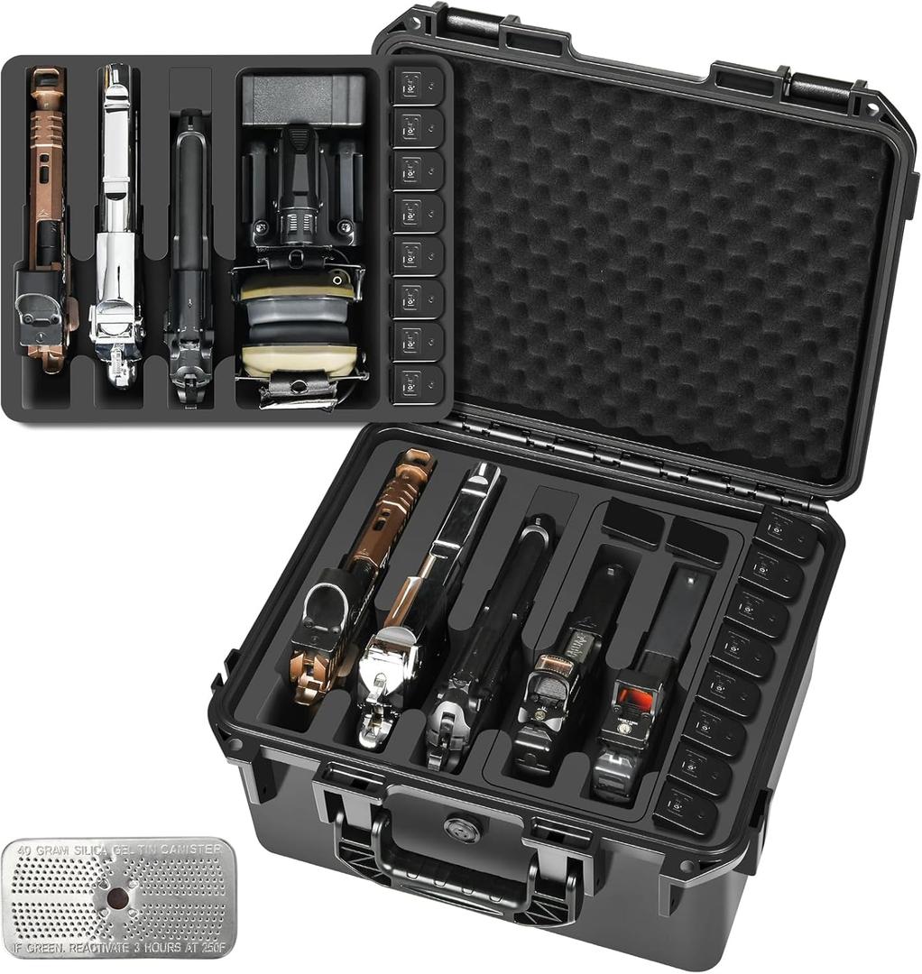 Gun Pistol Case for Mutil Handguns - Holds Multiple Hand Guns Case & Magazines, Pre-cut Waterproof TSA Carrying Case for Pistols, Storage Box for Beretta, for Smith and Wesson, for Glock, for Revolver