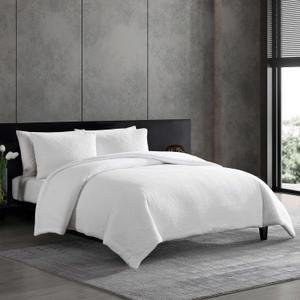 Vera Wang - Queen Comforter Set, Premium Cotton Bedding Set with Matching Shams, Chic Room Essentials, Oeko-Tex Certified (Puckered Texture White, Queen)