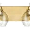Bathroom Light Fixtures, 2 Light Brushed Gold Vanity Light, Modern Wall Sconces with Clear Glass Globe Shade, Bathroom Wall Lights Over Mirror Kitchen Bedroom Hallway, VL195-GD-2