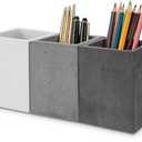 MyGift Pen Holder Pencil Holder For Desk,Pen Cup Holder For Desk,Concrete Desktop Pencil Cup,Modern Gray-Tone,Set of 3