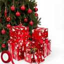 Cholemy 5 Pcs Christmas Nesting Gift Box Set with Lid  Assorted Size Xmas Nested Box with Ribbon (Wine Red Ribbon, Xmas Tree)