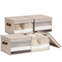 StorageWorks Storage Bins with Lid and Clear Window, Fabric Storage Boxes with Lids, Stackable Basket for Shelves, Closet Organizer and Storage Bins, Brown and Beige, Large, 4-Pack, 13 1/2"x13 1/2"x9 1/4
