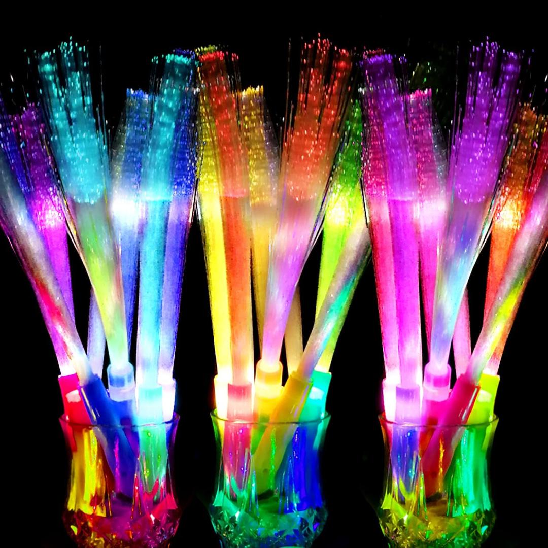OceanWings Glow Sticks Bulk Party Favor Supplies Pack Glow Fiber Optic Wands,Glow in the dark Party Supplies Favor Flashing Light Up Sticks for Birthday Holiday Party Wedding Halloween Christmas(100)
