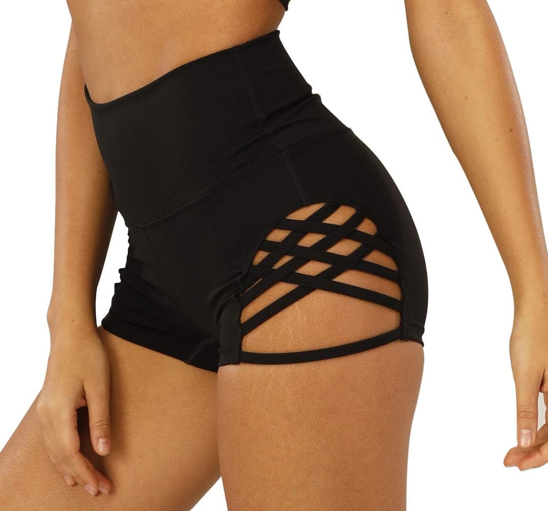 Women's Workout Athletic High Waisted Butt Lifting Bandage Sports Gym Yoga Booty Shorts (Large, Black)
