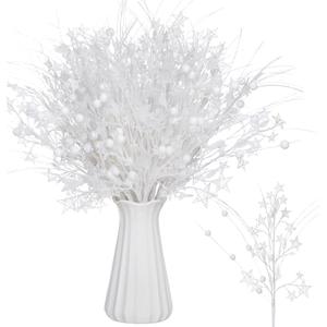 Simgoing 24 Pcs Artificial Christmas Berry Stem Picks Star Picks Faux Floral Berry Spray Branches Christmas Table Centerpiece Home Office Vase Filler Decoration (White)