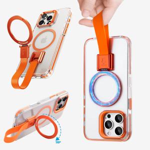 for iPhone 16 Pro Max Case Slim Clear with Silicone Lanyard and Ring Stand Compatible with Mag Safe, 16 Promax Military Grade Shockproof Cover Hard Protective Thin Bumper Women Men Orange
