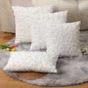 Spring Summer Pillow Covers 16x16 inch Set of 2 Daisy White Yellow Flower Farmhouse Decor Soft Plush Faux Fur Jacquard Throw Pillow Covers for Bedroom Sofa Spring Summer Home Decor