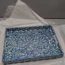 CLAYNIX Serving Tray 15.7" X11.8", Lacquer Mother of Pearl Inlay Mosaic Tray, Rectangle Wooden Marble Tray with Handles Trays for Tea, Breakfast in Bed, Table (Flower Style)