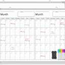 Lincia 36" x 12" Magnetic Horizontal 2 Month Dry Erase Calendar for Wall Undated Horizontal Dry Erase Wall Calendar Planner Aluminum Frame Whiteboard Calendar for Home Office Projects Wall Fridge