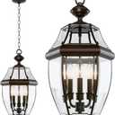 Large Outdoor Pendant Light Fixture 3-Light, 20in Modern Bronze Outdoor Chandelier Hanging Porch Light, Metal Exterior Ceiling Mount Hanging Lantern with Clear Glass for Front Door, Entrance, Gazebo