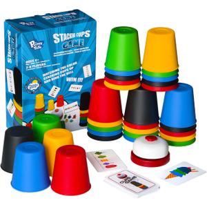 Quick Stacking Cups Game for Kids - Classic Matching Speed Cup With 24 Cards & 30 Cups - Parent-Child Interactive Family Game for Party or Travel