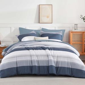 Andency Comforter Set Mineral Blue Oversized King(120"x120")- 7 Pieces Striped Lightweight Bed in a Bag, Soft Reversible Bedding Set with Comforter, Fitted & Flat Sheet, Pillowcases & Shams