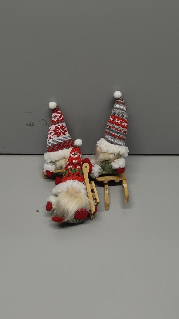 Gehydy Christmas Gnomes Decorations Set of 3 Mini Gnomes Ski with Sled Handmade Scandinavian Tomte Knomes Nomes Santa Xmas Decor for Home Kitchen Farmhouse Tiered Tray