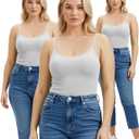 Emmalise Women's Basic Casual Long Camisole Adjustable Strap Cami Layering Top (White, Large)