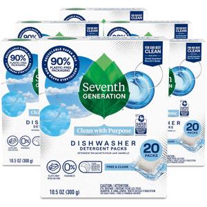 Seventh Generation Dishwasher Detergent Packs Free & Clear Pack of 6 for sparkling dishes Dishwasher tabs, 20 count