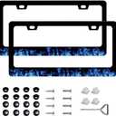 2Pcs Auto Universal Blue Flame Stainless Steel License Plate Frames 12x6 Inch for Standard Us Canada (111-blue-flame)
