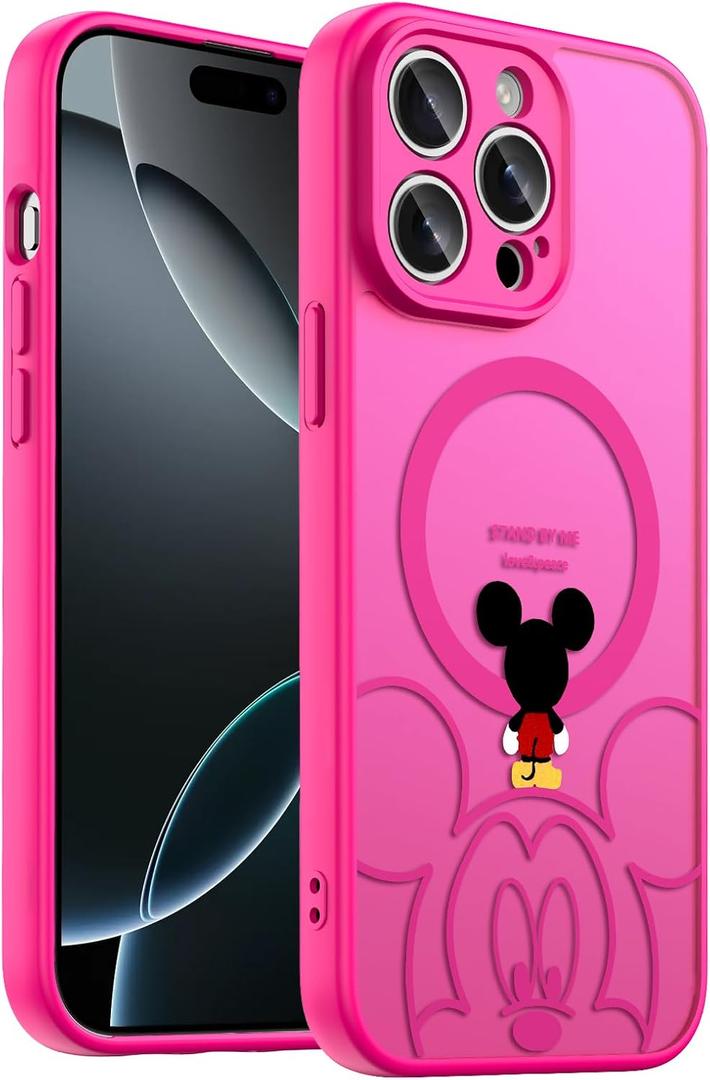 Case for iPhone 16 Pro Max [Compatible with MagSafe], Cute Design Magnetic Colorful [Translucent Matte] Soft Bumper Hard Back Protective Case with Camera Protection - Hot Pink