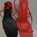 PiePieBuy Women's Lace Up Heeled Sandals Square Flip Flop High Heels Strappy Party Shoes (11, Red)