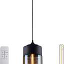 LLdshun Black Pendant Light Glass Shade Retro Pendant Lighting 2700K 3W