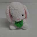 HOUPU Soft Toy - Sitting Lop Eared Rabbit, Easter White Rabbit Stuffed Bunny Animal with Carrot Soft Lovely Realistic Long-Eared Standing Pink Plush Toys (White-Four Leaf,8.6in/22cm)