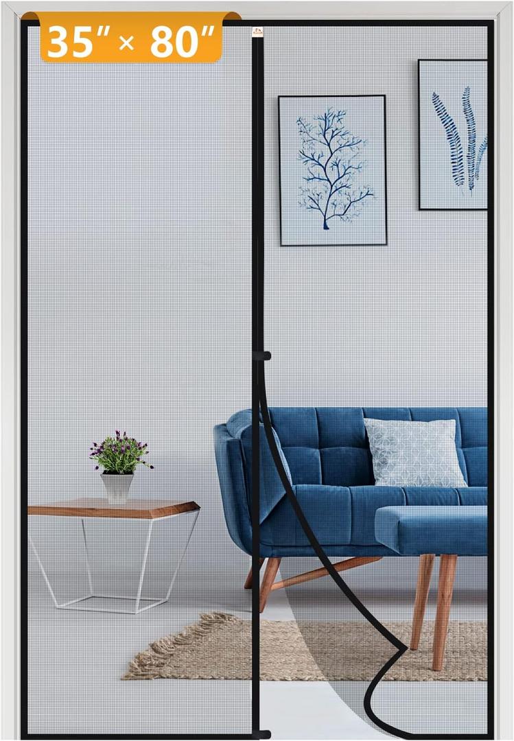 Yotache Magnetic Screen Door Fits Door Size 35 x 80, Screen Size 37" x 81" Reinforced Fiberglass Net Curtain Easy Installation for Walk Through Door Black